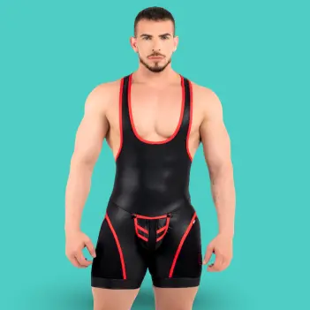 RØK Rebel Pouch Wrestler Fetish Singlet, snap-off pouch | Dark-Ink