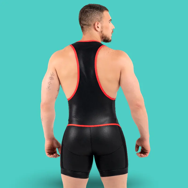 RØK Rebel Pouch Wrestler Fetish Singlet, snap-off pouch | Dark-Ink