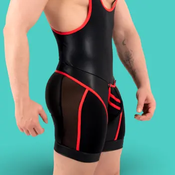 RØK Rebel Pouch Wrestler Fetish Singlet, snap-off pouch | Dark-Ink