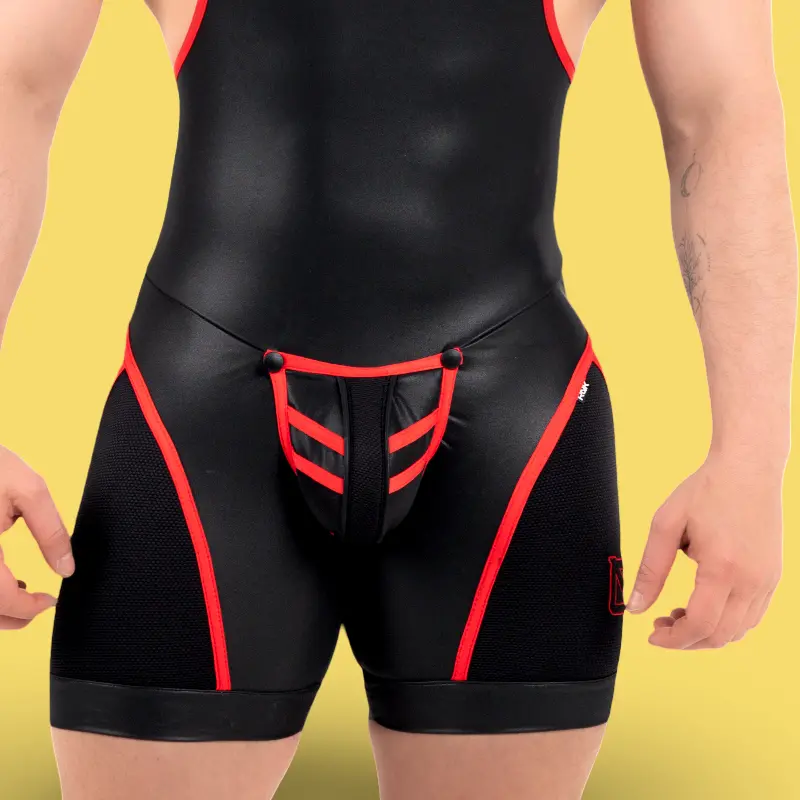 RØK Rebel Pouch Wrestler Fetish Singlet, snap-off pouch | Dark-Ink