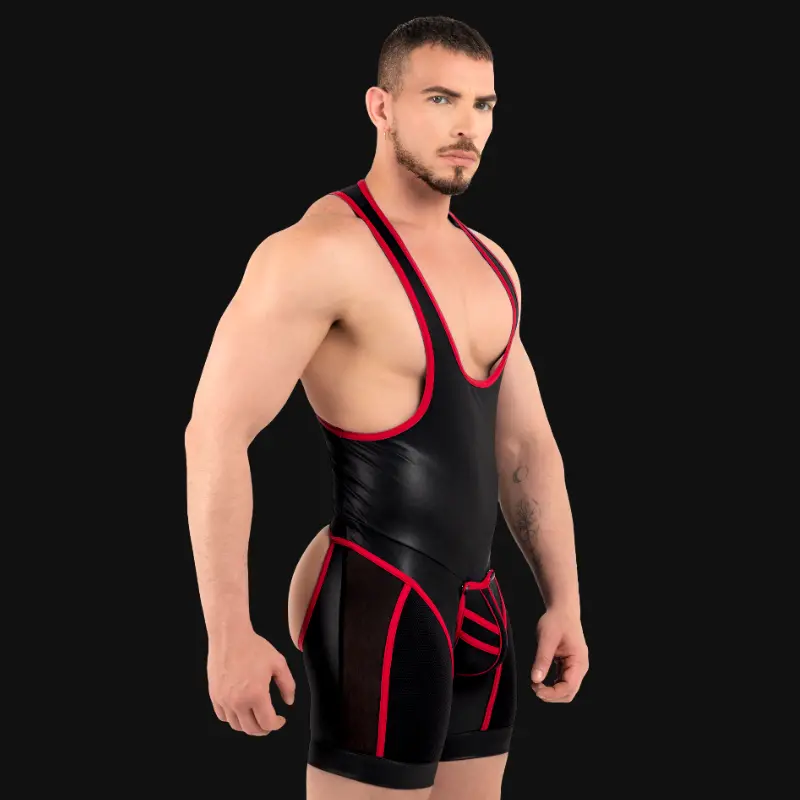 Singlet fetish RØK Rebel Open-Ass, panneaux mat et mesh | Dark-Ink