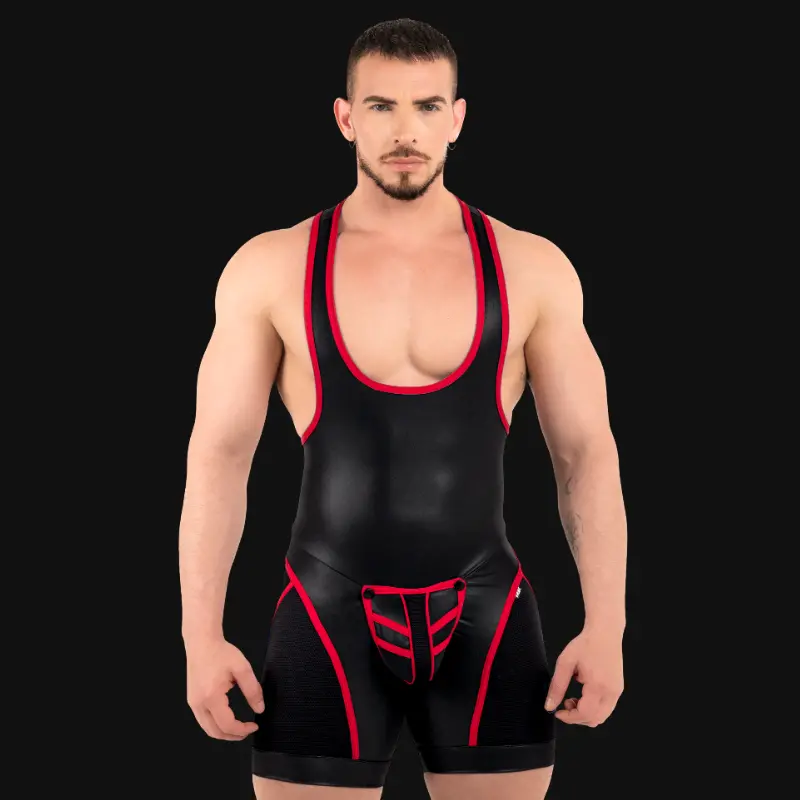 Singlet fetish RØK Rebel Open-Ass, panneaux mat et mesh | Dark-Ink