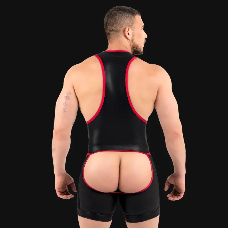 Singlet fetish RØK Rebel Open-Ass, panneaux mat et mesh | Dark-Ink