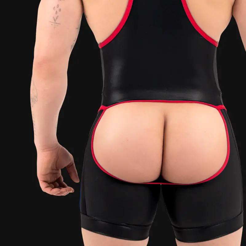 Singlet fetish RØK Rebel Open-Ass, panneaux mat et mesh | Dark-Ink