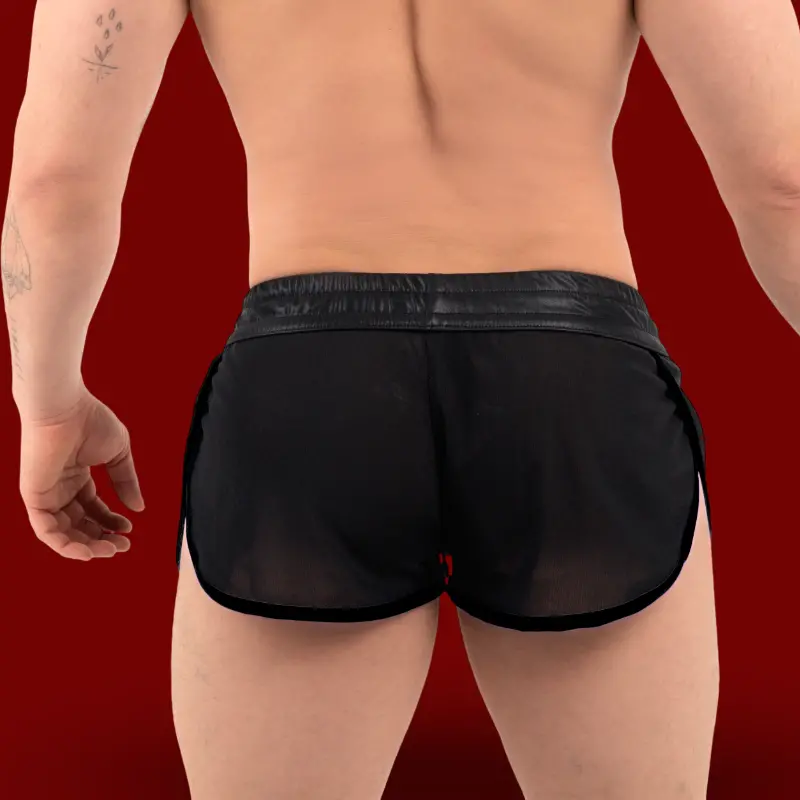Short fetish RØK Rebel Mesh, wet look et mesh, 2 coloris | Dark-Ink