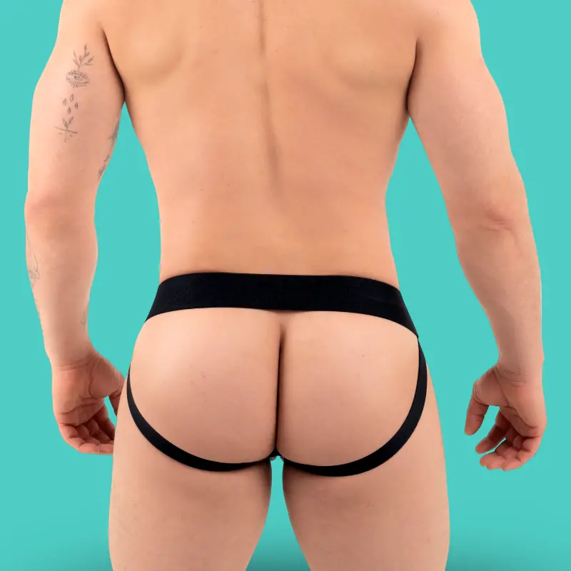 Jockstrap RØK Industrial leather-look, 2 D-rings frontaux | Dark-Ink