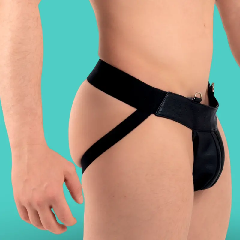 Jockstrap RØK Industrial leather-look, 2 D-rings frontaux | Dark-Ink