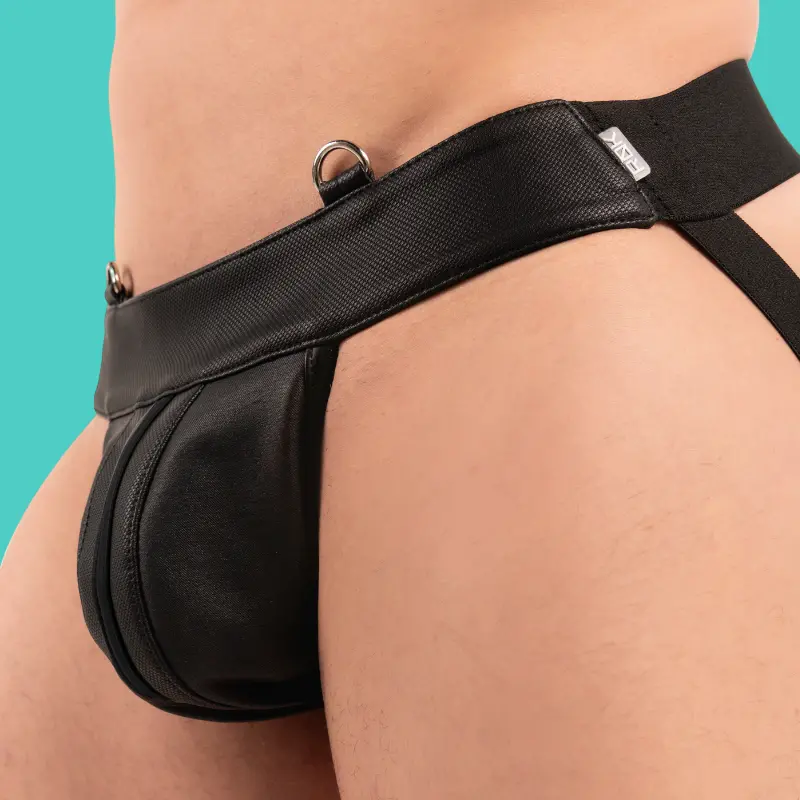 Jockstrap RØK Industrial leather-look, 2 D-rings frontaux | Dark-Ink