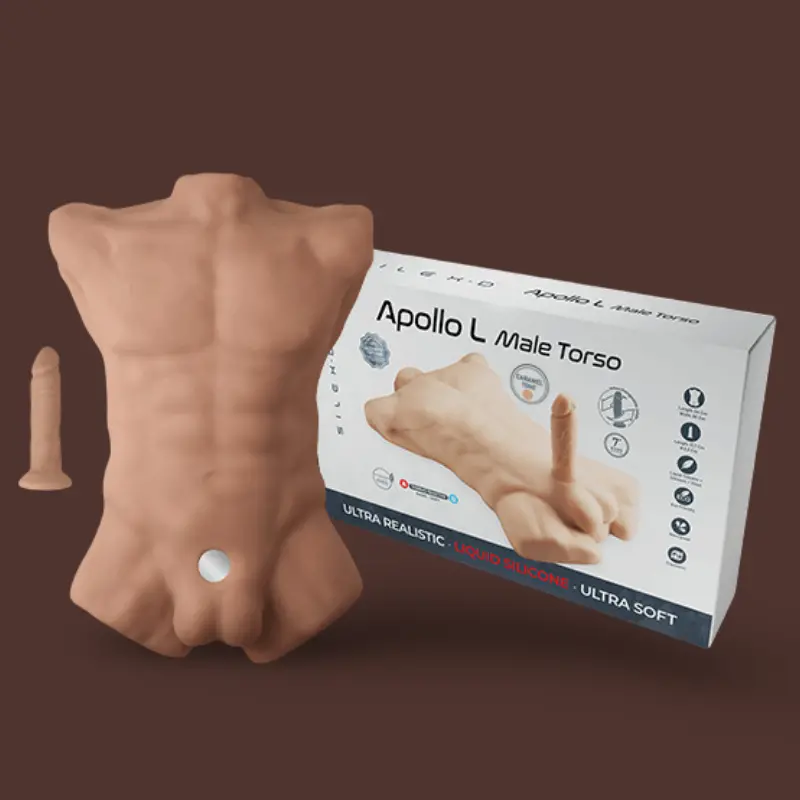 SILEX D Apollo L männlicher Torso Caramel, Wechsel-Dildo | Dark-Ink