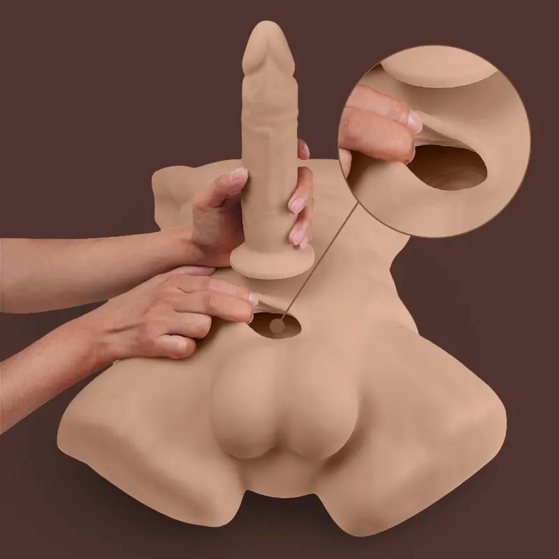 SILEX D Apollo L männlicher Torso Caramel, Wechsel-Dildo | Dark-Ink
