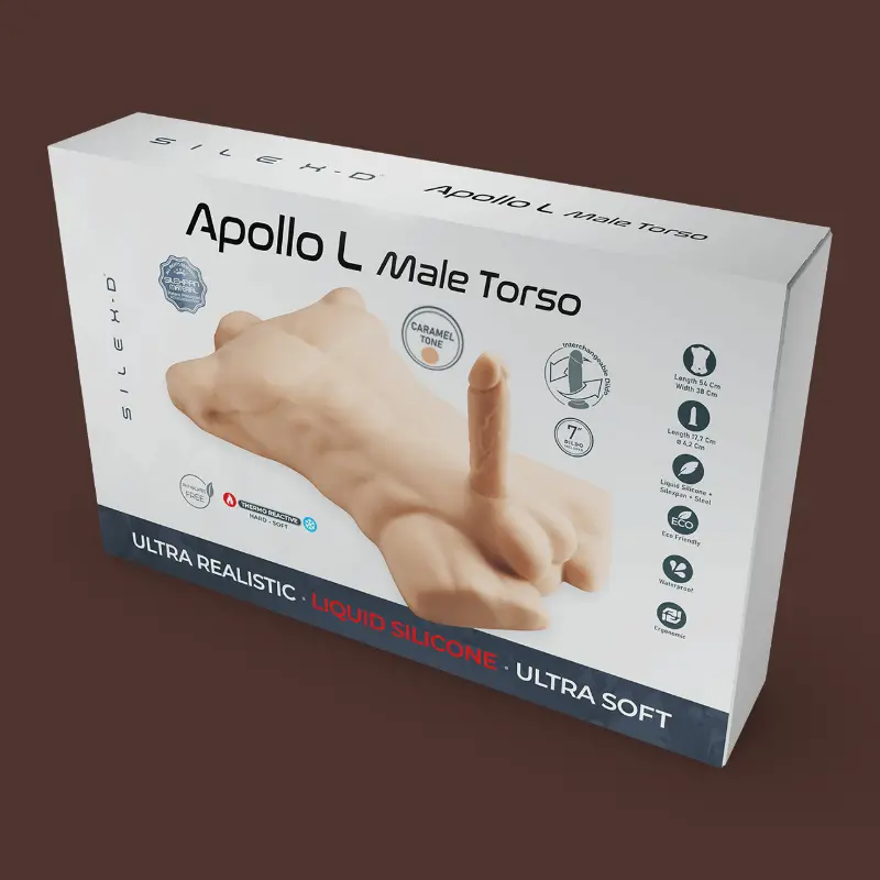 SILEX D Apollo L männlicher Torso Caramel, Wechsel-Dildo | Dark-Ink