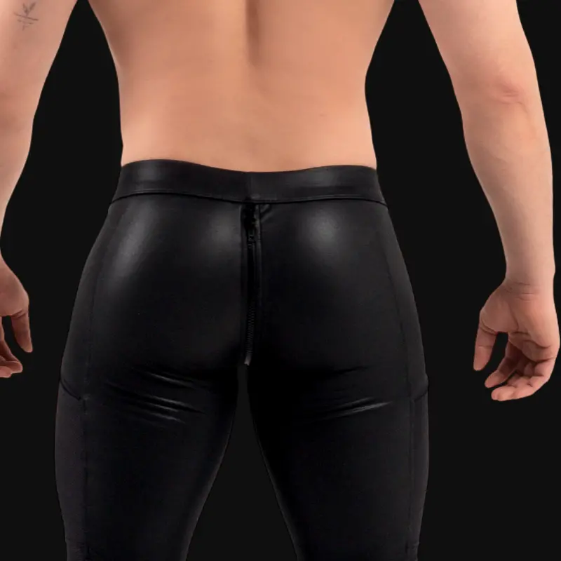 RØK Rebel Skinny Rear-Zip fetish pants, front and rear zip | Dark-Ink