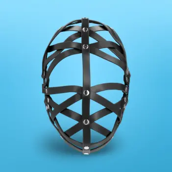 OUCH! Leather Cage Mask Black, Open-Face Design | Dark-Ink