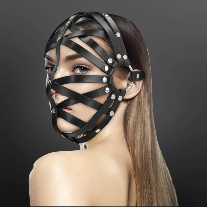 OUCH! Leder Cage Maske Schwarz, offenes Gesicht | Dark-Ink