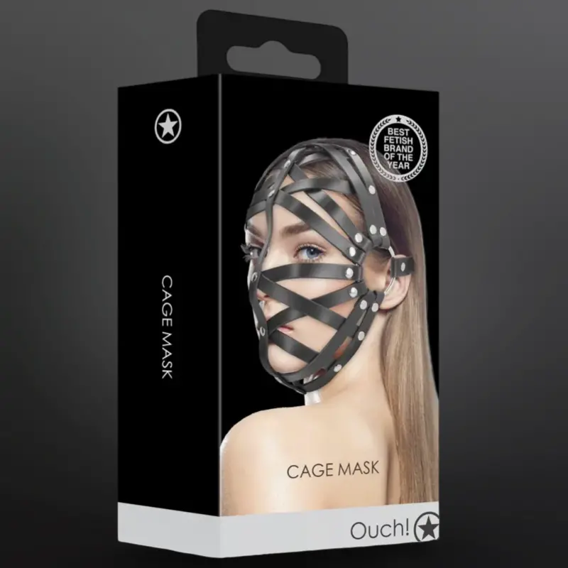 OUCH! Leder Cage Maske Schwarz, offenes Gesicht | Dark-Ink