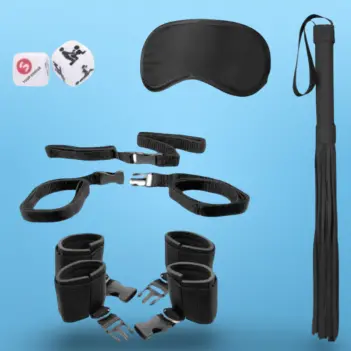 OUCH! Bed Restraint Kit, Bedpost Fixings, Flogger Included | Dark-Ink