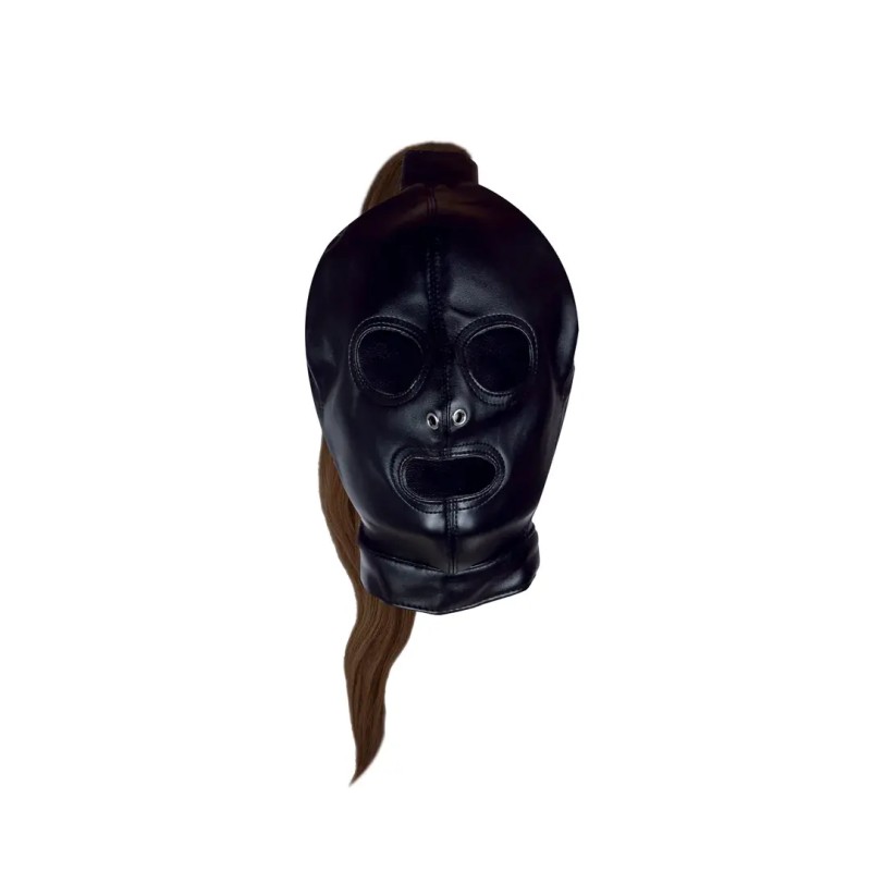 Mask with brown ponytail black