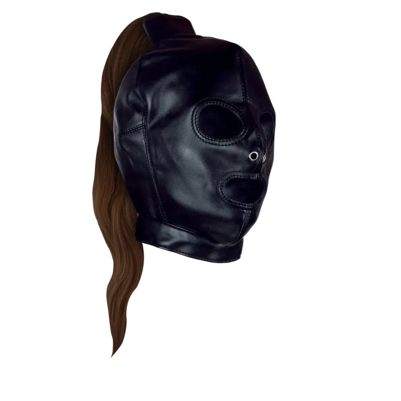 Mask with brown ponytail black
