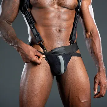 Jockstrap néoprène Mr S Leather Neo Air Mesh, anneaux D | Dark-Ink