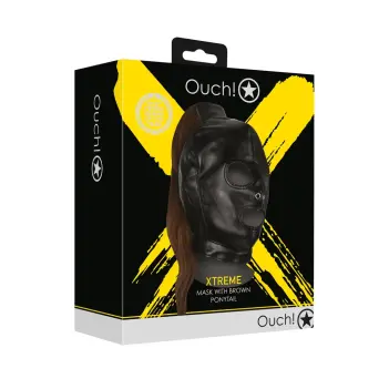 Cagoule ponyplay OUCH! queue de cheval brune, visage ouvert | Dark-Ink
