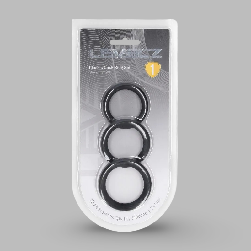 LEVELZ Silicone Cock Rings Set | Cockrings Silicone L/XL/XXL | DARK-INK