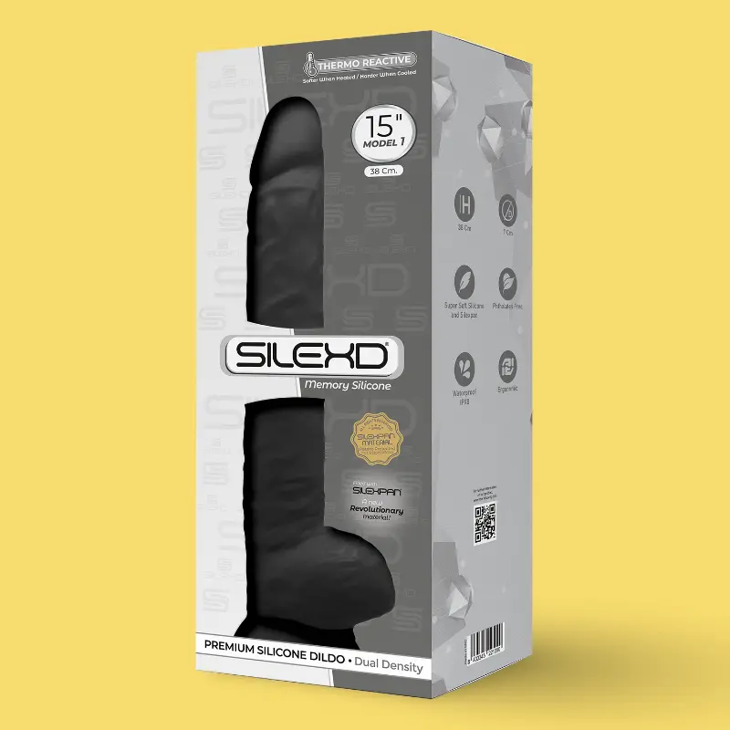 Dildo realista SILEX D Model 1, 38 cm, Ø 7,6 cm, ventosa | Dark-Ink