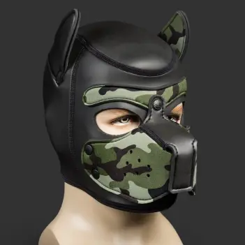 Neopren Puppy Hood Mr S Leather, Camo, abnehmbare Schnauze | Dark-Ink