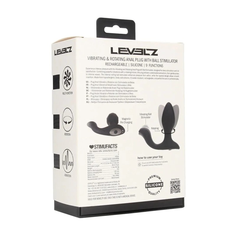 Vibrating and Rotating Silicone Anal Plug with Ball Stimulator - Black