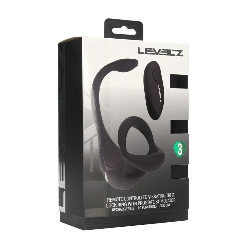 Remote Control Vibrating Silicone Tri O Cockring with Prostate Stimulator - Black