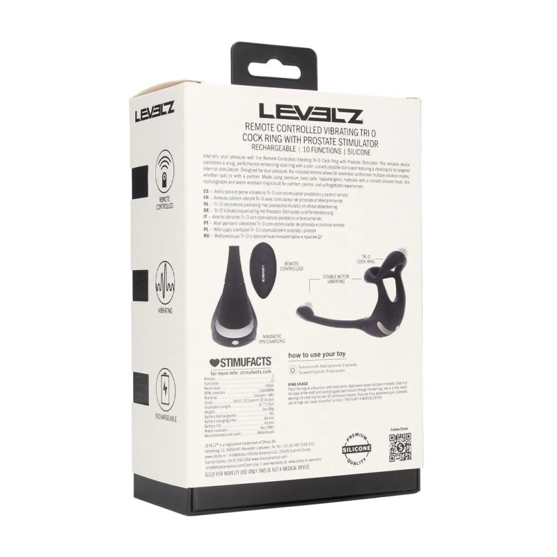 Remote Control Vibrating Silicone Tri O Cockring with Prostate Stimulator - Black