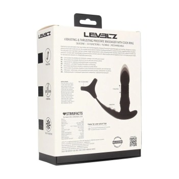 Vibrating and Thrusting Silicone Prostate Massager with Tri O Cockring - Black