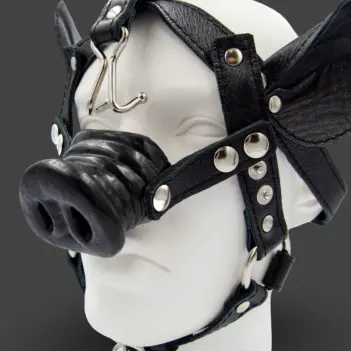 Mister B Pig Play Kopfgeschirr Leder, abnehmbarer Rüssel | Dark-Ink
