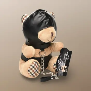 Master Series Hooded Bondage Bear Keychain, hood & leash | Dark-Ink
