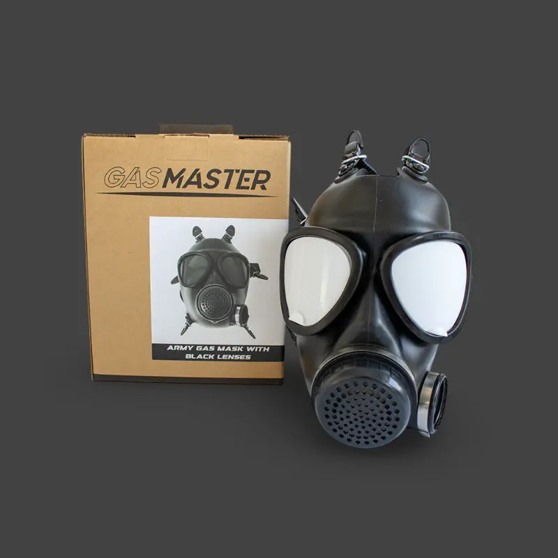 GASMASTER Army Fetish Gas Mask | Black Lenses Included | Dark-Ink