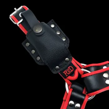 Porte-flacon poppers cuir The Red : fixation harnais | Dark-Ink