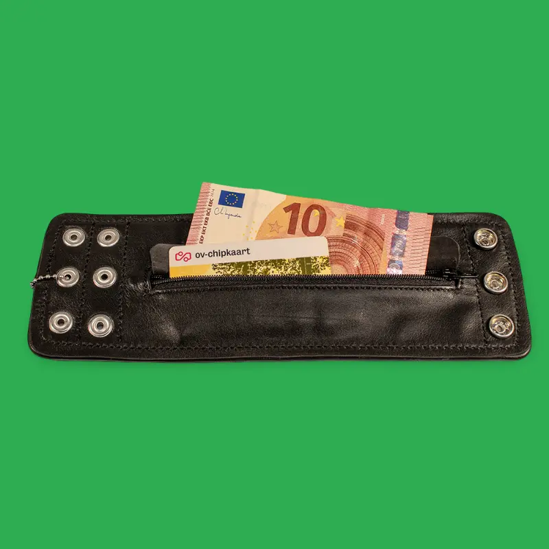 BRUTUS Leather Wrist Wallet Zip, 2 snap rows, fits all | Dark-Ink