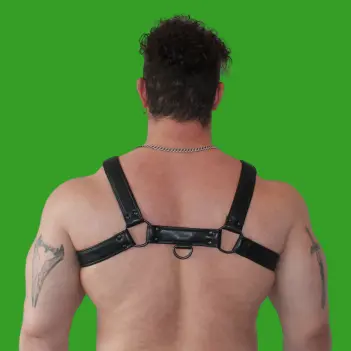 Arnés BRUTUS Vegan Bulldog, cuero vegano, anilla D doble | Dark-Ink
