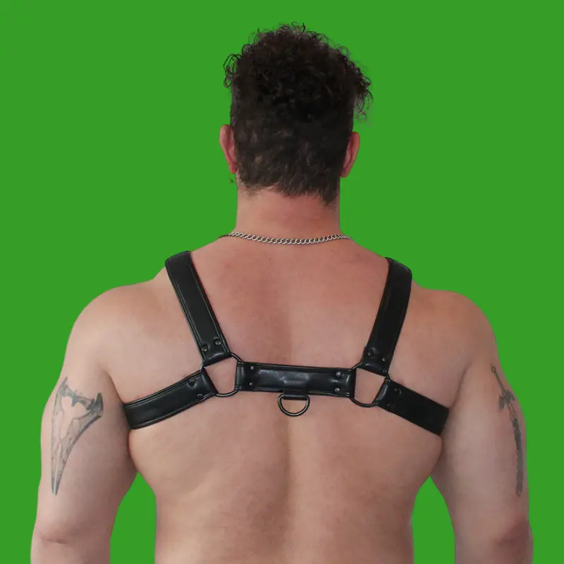 Arnés BRUTUS Vegan Bulldog, cuero vegano, anilla D doble | Dark-Ink