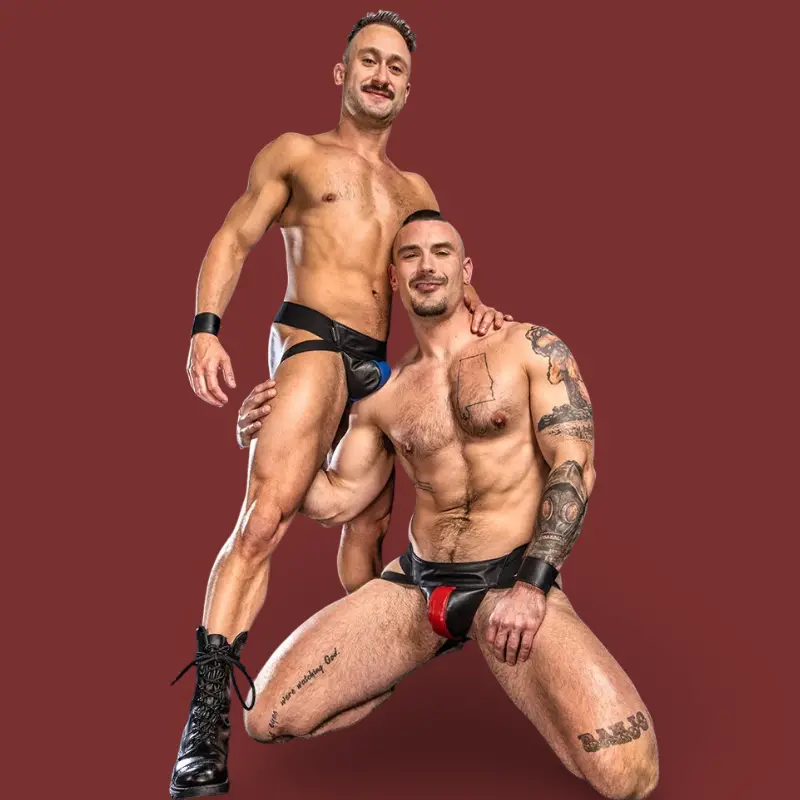 Jockstrap de cuero Center Stripe Mr S Leather, franja roja | Dark-Ink