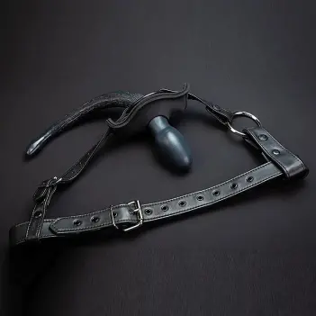 Puppy Tail Harness Mr S Leather, Leder mit Stahl-Cockring | Dark-Ink