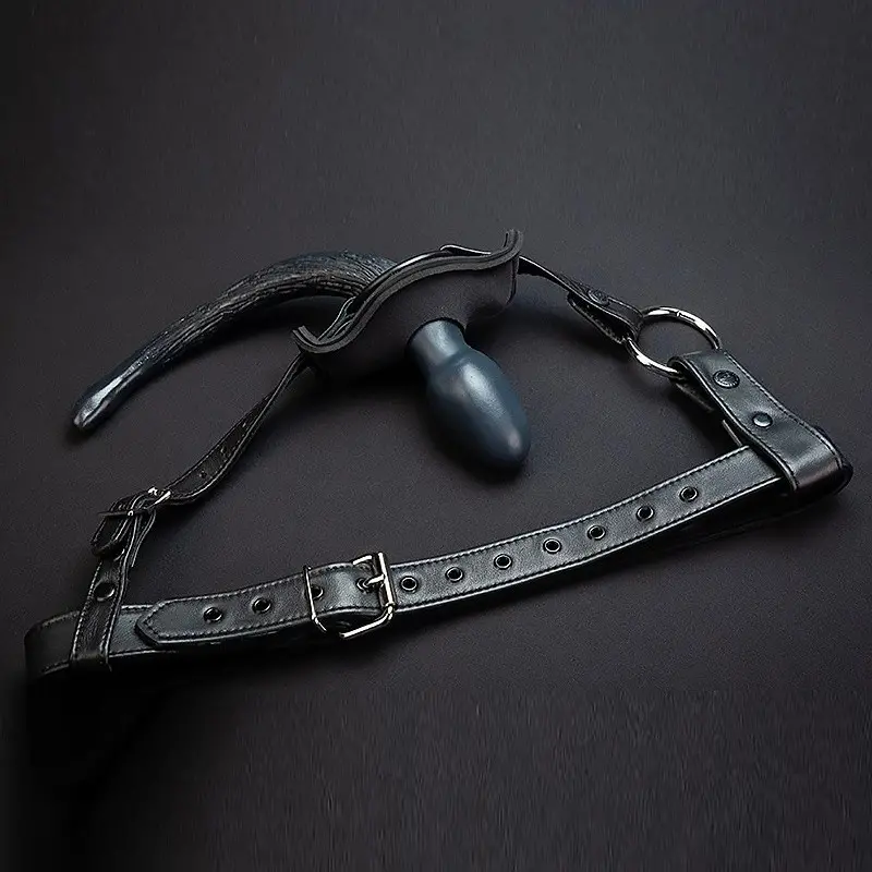 Puppy Tail Harness Mr S Leather, Leder mit Stahl-Cockring | Dark-Ink