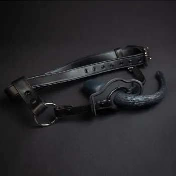 Puppy Tail Harness Mr S Leather, Leder mit Stahl-Cockring | Dark-Ink