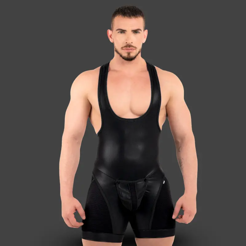 Singlet fetish RØK Rebel Wrestler, zip arrière | Dark-Ink