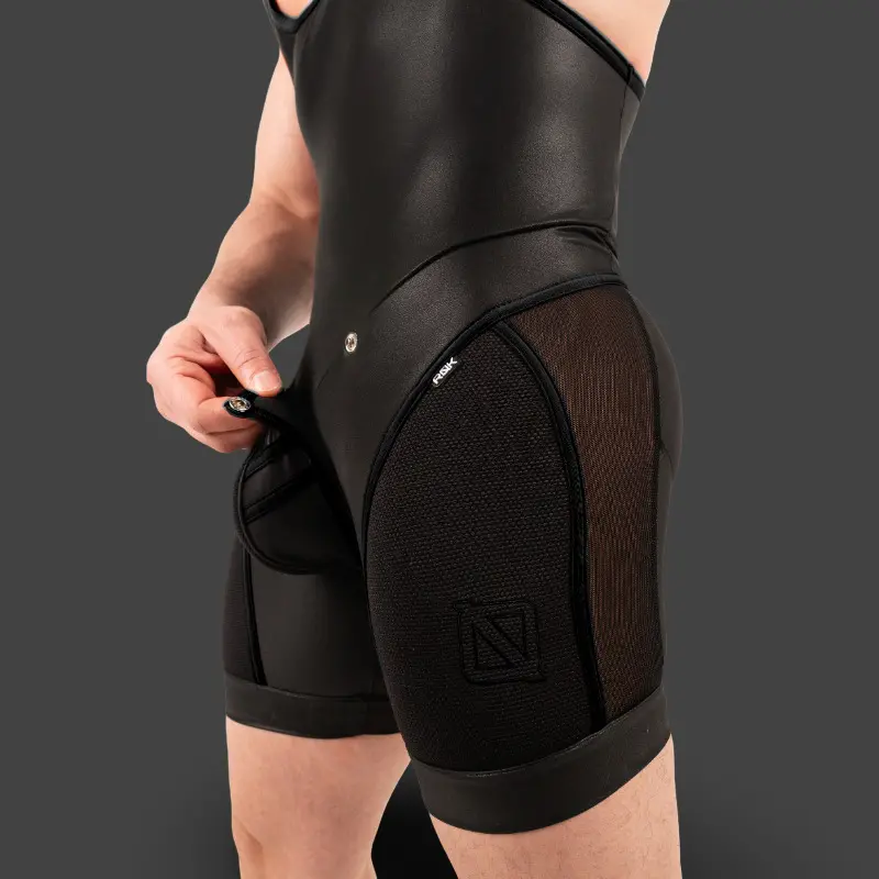 Singlet fetish RØK Rebel Wrestler, zip arrière | Dark-Ink