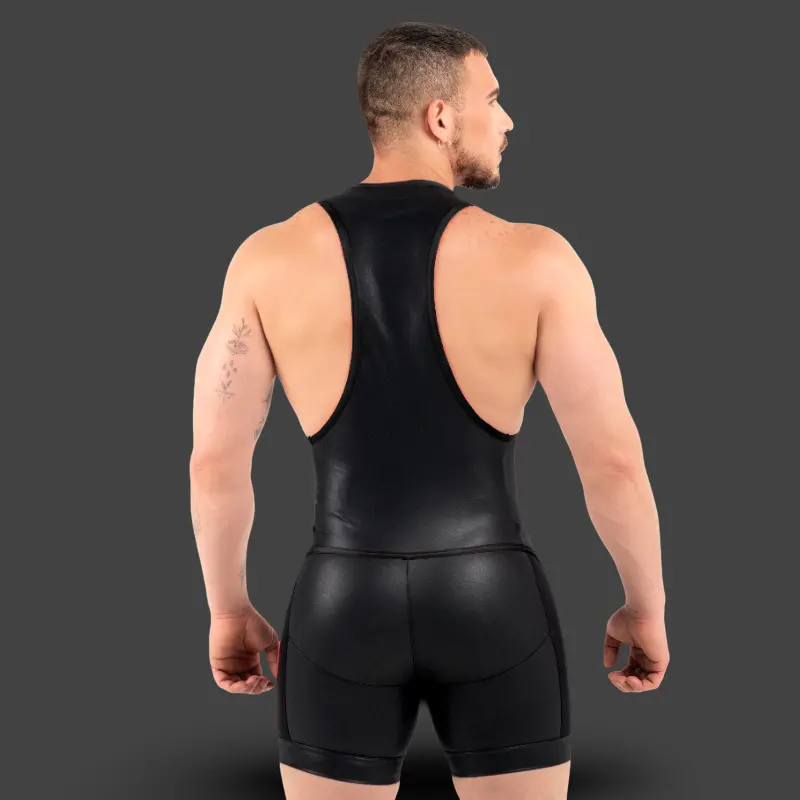 Singlet fetish RØK Rebel Wrestler, zip arrière | Dark-Ink