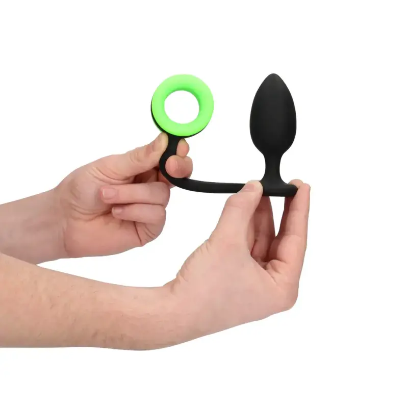 OUCH! Analplug Glow in the Dark mit Cockring, Silikon | Dark-Ink