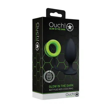 OUCH! Glow in the Dark Butt Plug with Cockring, Silicone | Dark-Ink