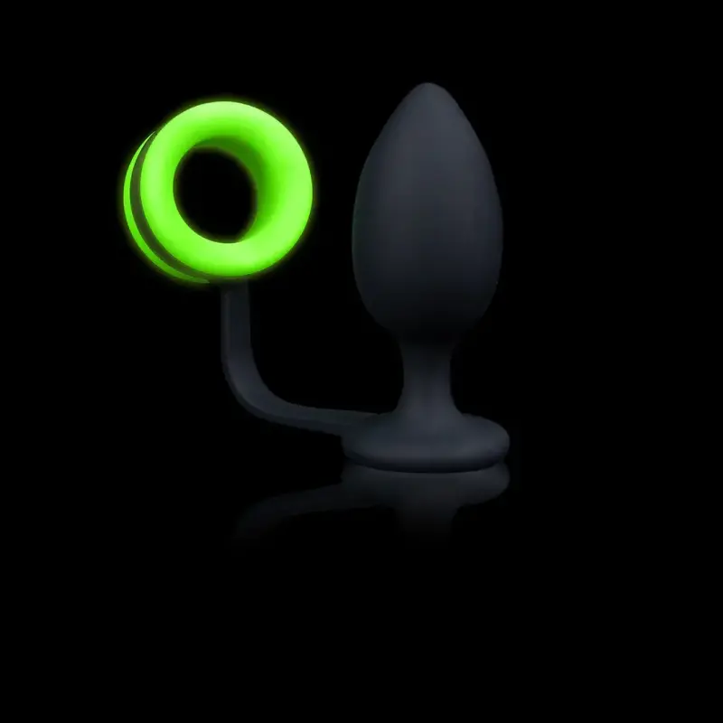 OUCH! Analplug Glow in the Dark mit Cockring, Silikon | Dark-Ink