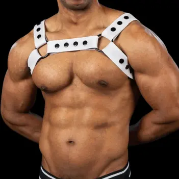 Silicone Bulldog Harness Mr S Leather White, contrast flip | Dark-Ink