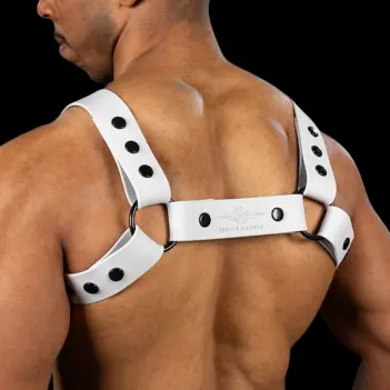 Silicone Bulldog Harness Mr S Leather White, contrast flip | Dark-Ink
